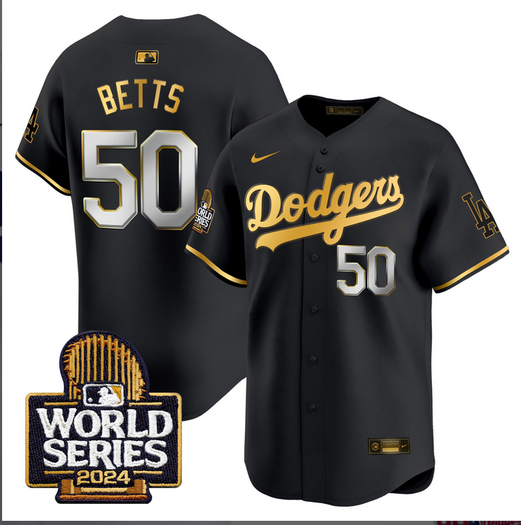 Men MLB Los Angeles Dodgers 50 Betts black 2024 World Series Champions Patch Limited Jersey20241105
